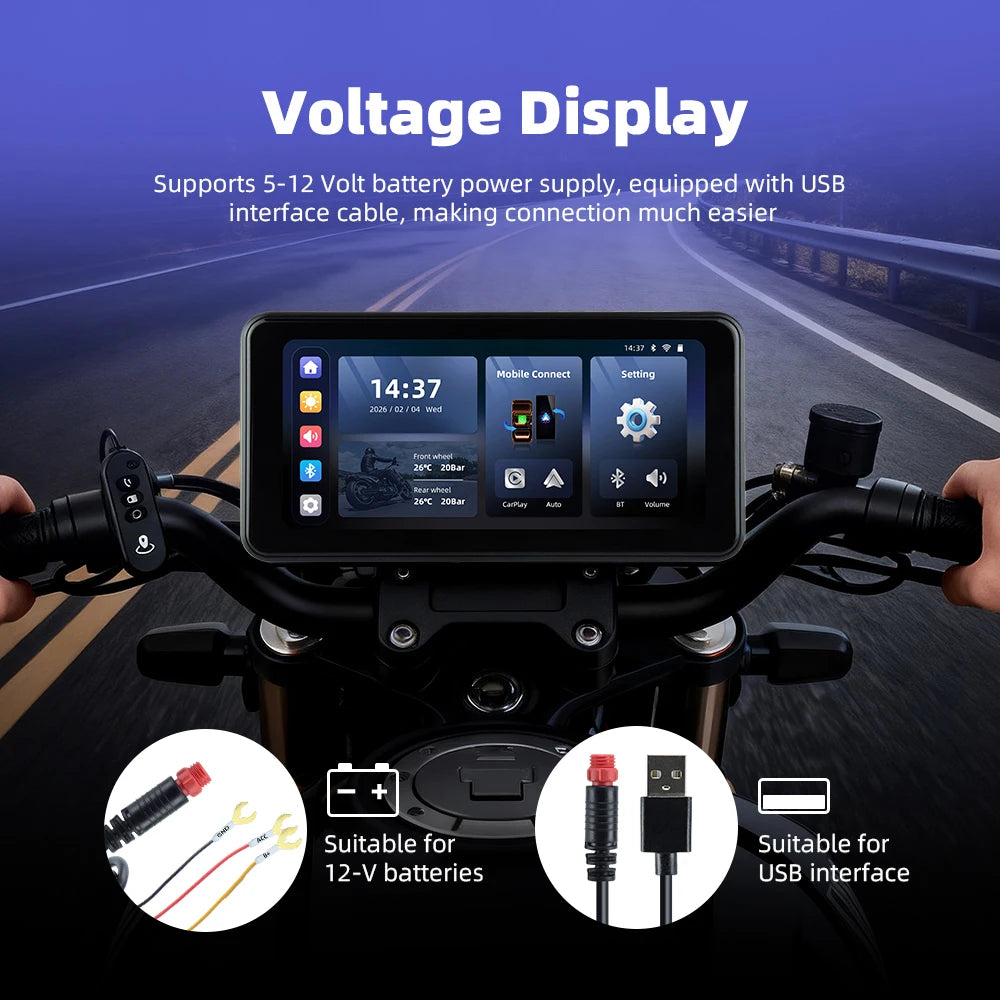 6.25" Wireless Carplay Moto Android Auto Portable Digital Motorcycle Dashboard GPS Navigation Display Screen TPMS Monitor