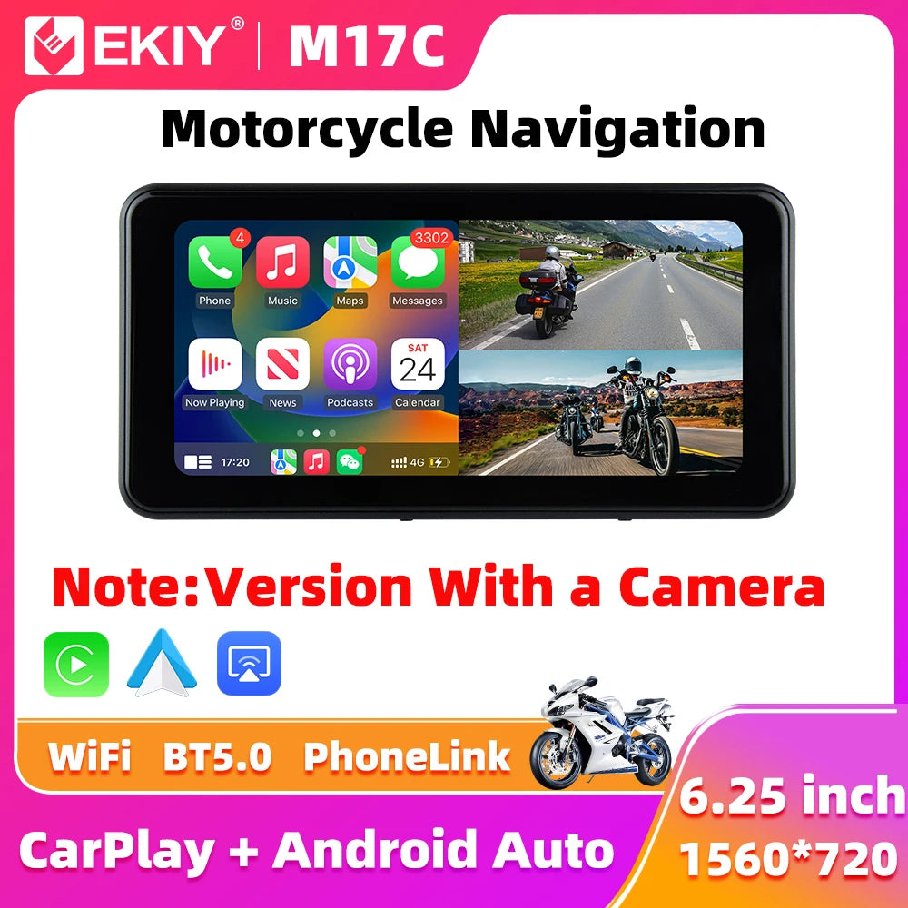 6.25" Wireless Carplay Moto Android Auto Portable Digital Motorcycle Dashboard GPS Navigation Display Screen TPMS Monitor