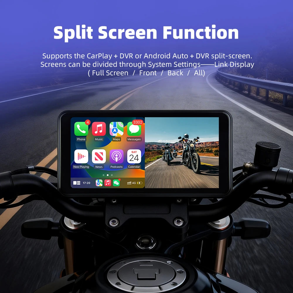 6.25" Wireless Carplay Moto Android Auto Portable Digital Motorcycle Dashboard GPS Navigation Display Screen TPMS Monitor
